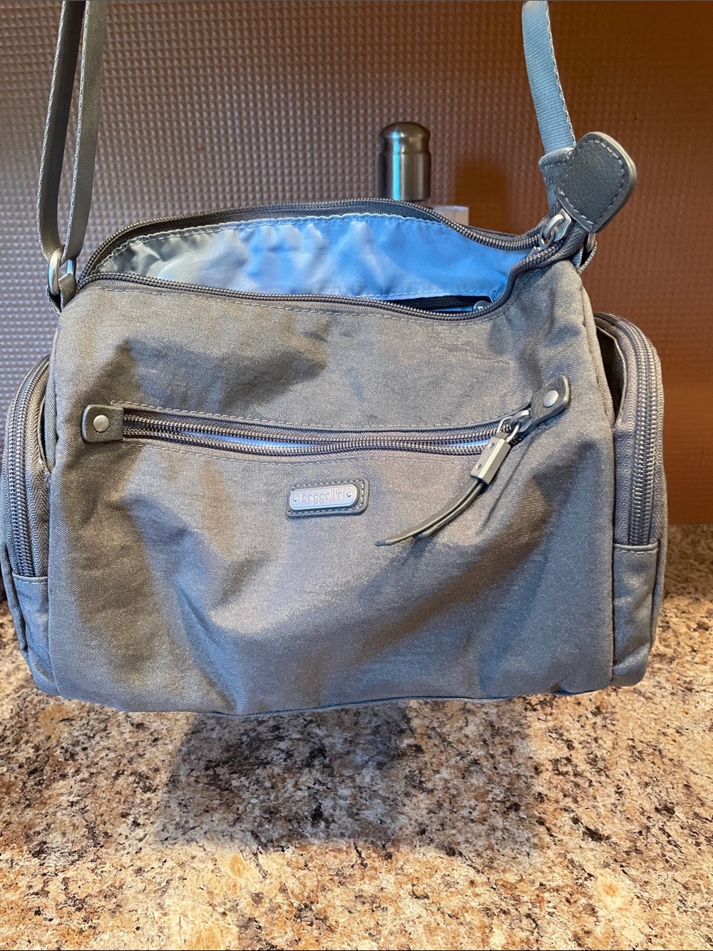 Baggallini Gray Crossbody Satchel with Blue Lining